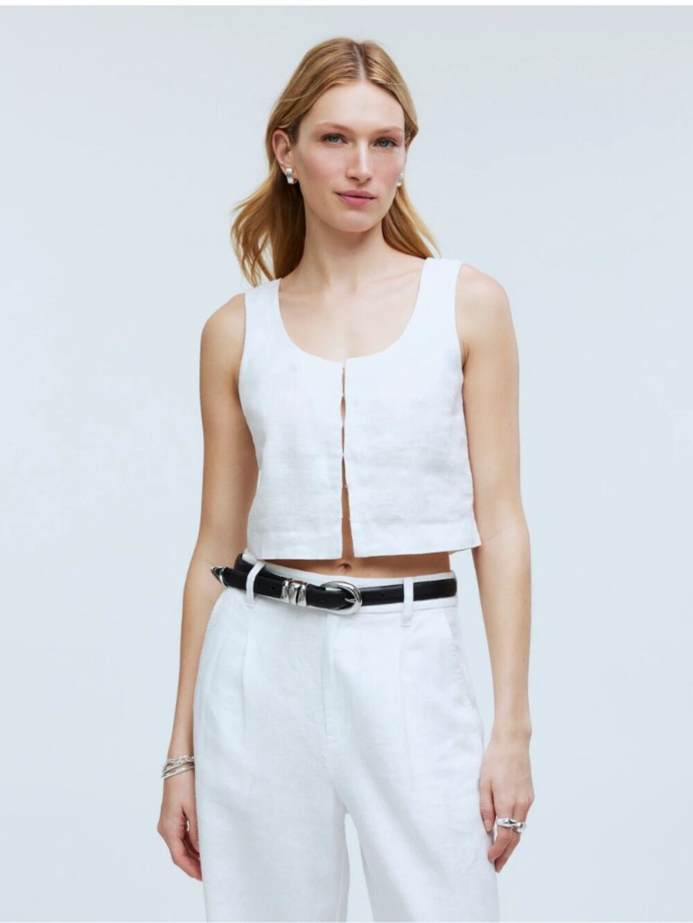 Madewell Scoopneck Crop Tank in 100% Linen
